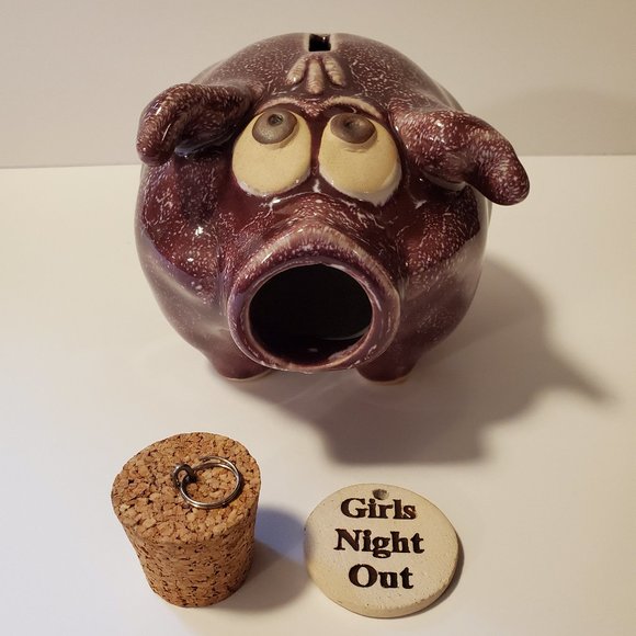 Ceramic Purplish Piggy Bank with Cork Stopper - Picture 4 of 7